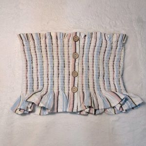 Smocked ruffled tube crop top strapless. Size: Medium